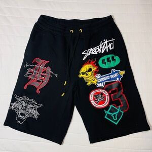 Men's Black Graphic Athletic Shorts